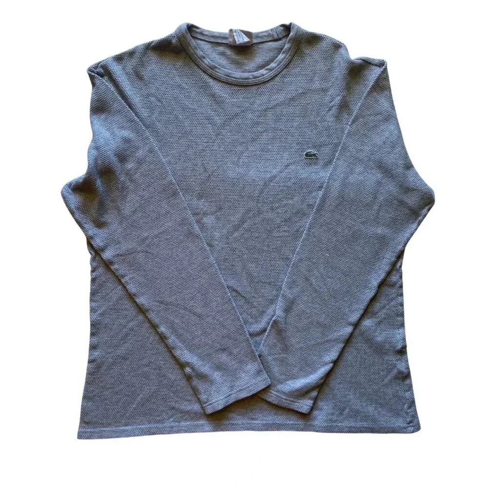 Lacoste Men's Knit Long Sleeve Crewneck Gray Sweater Thermal Size XXL (7) 2XL